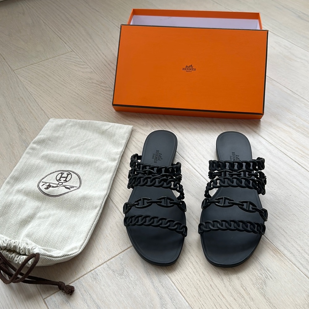 Hermes chaine d'ancre rubber sandal black size 40- US 9.5